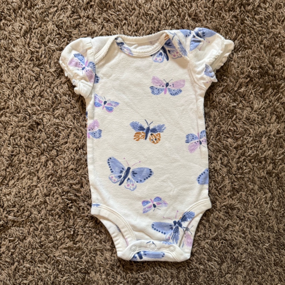 Carter's White and Blue Butterfly Print Baby Onesie